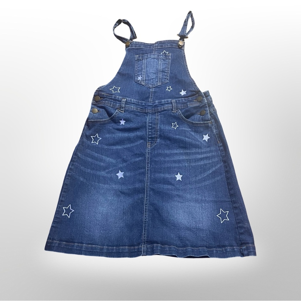 Vintage Girls Bib Overall Dress Girls XL 18 embroidered‎ Stars Denim